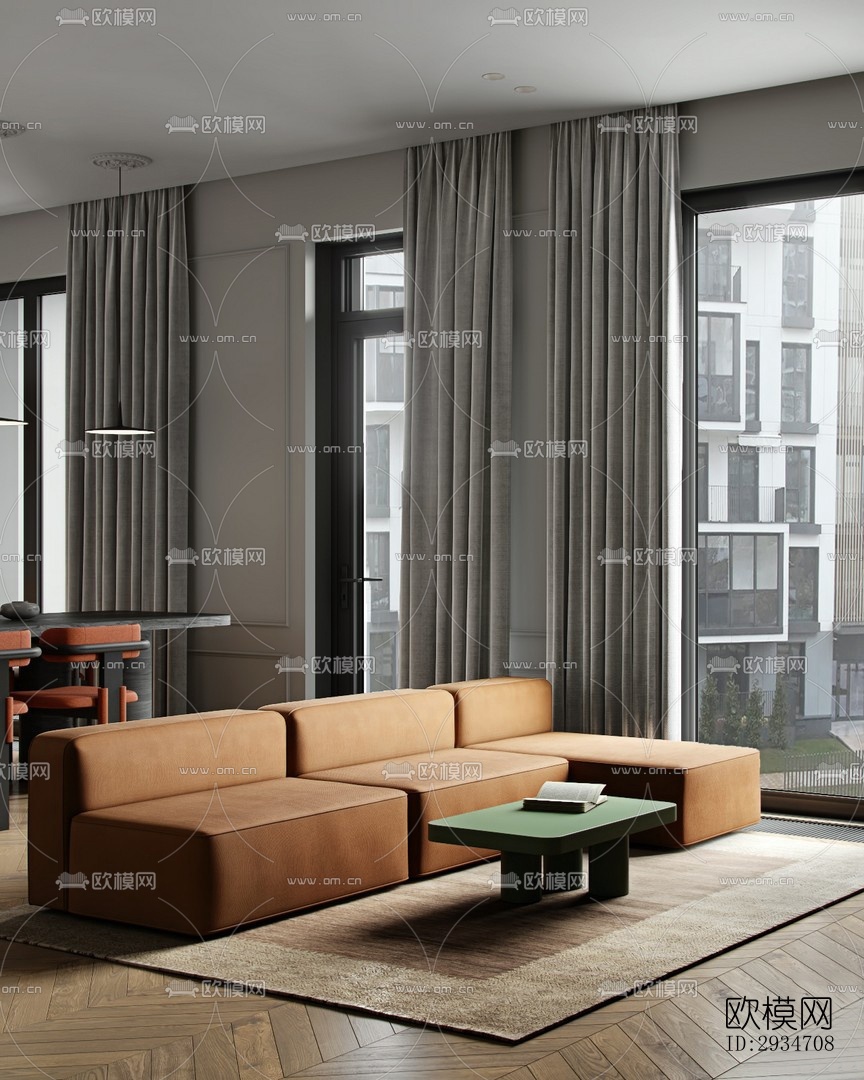 现代平层效果图下载（渲染图10）