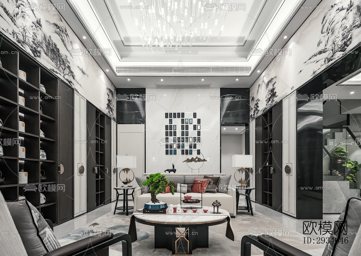 新中式平层效果图下载（渲染图7）