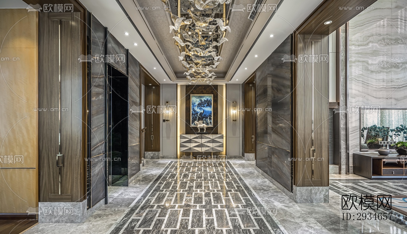 新中式平层效果图下载（渲染图1）