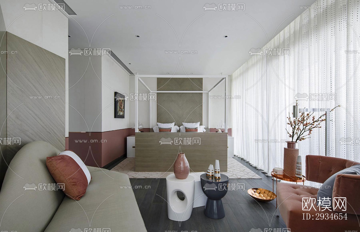 新中式平层效果图下载（渲染图6）