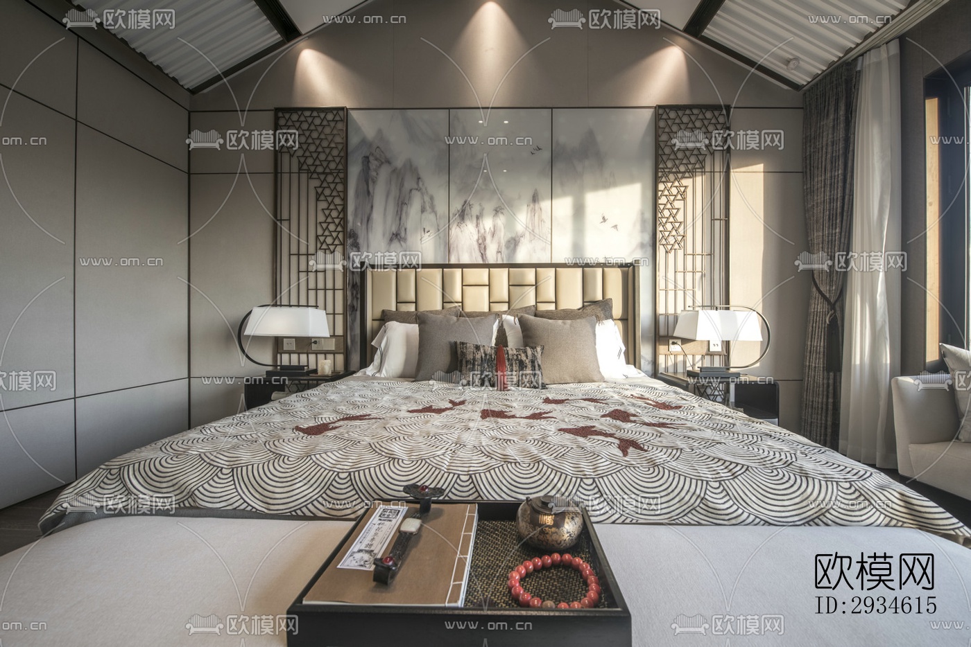 新中式平层效果图下载（渲染图12）