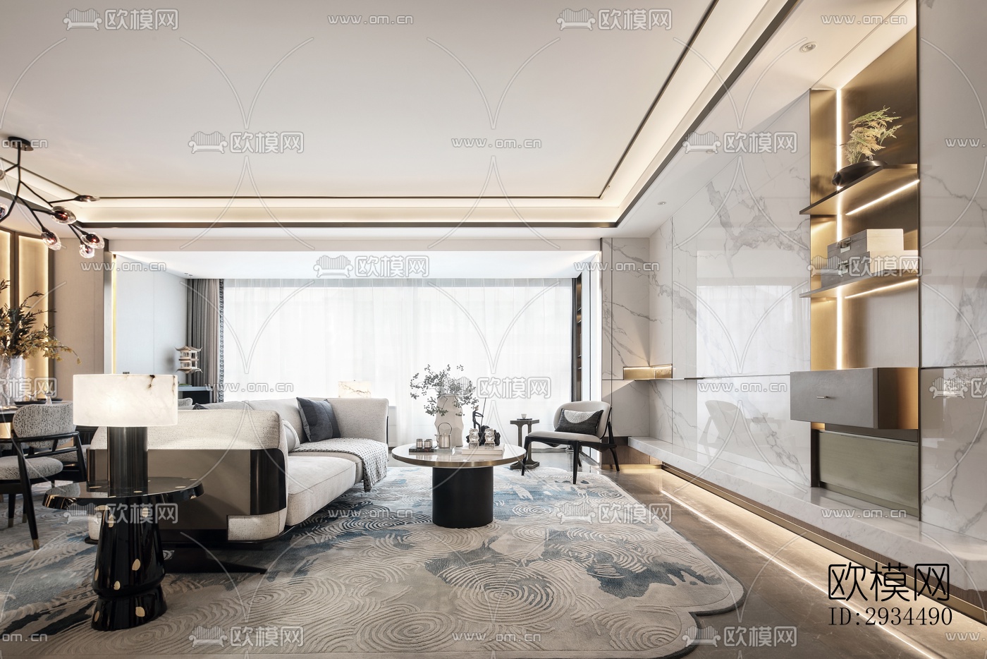 新中式平层效果图下载（渲染图8）