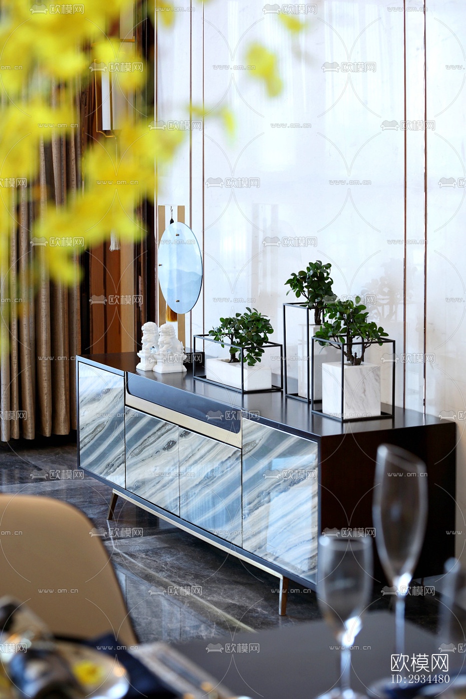 新中式平层效果图下载（渲染图7）