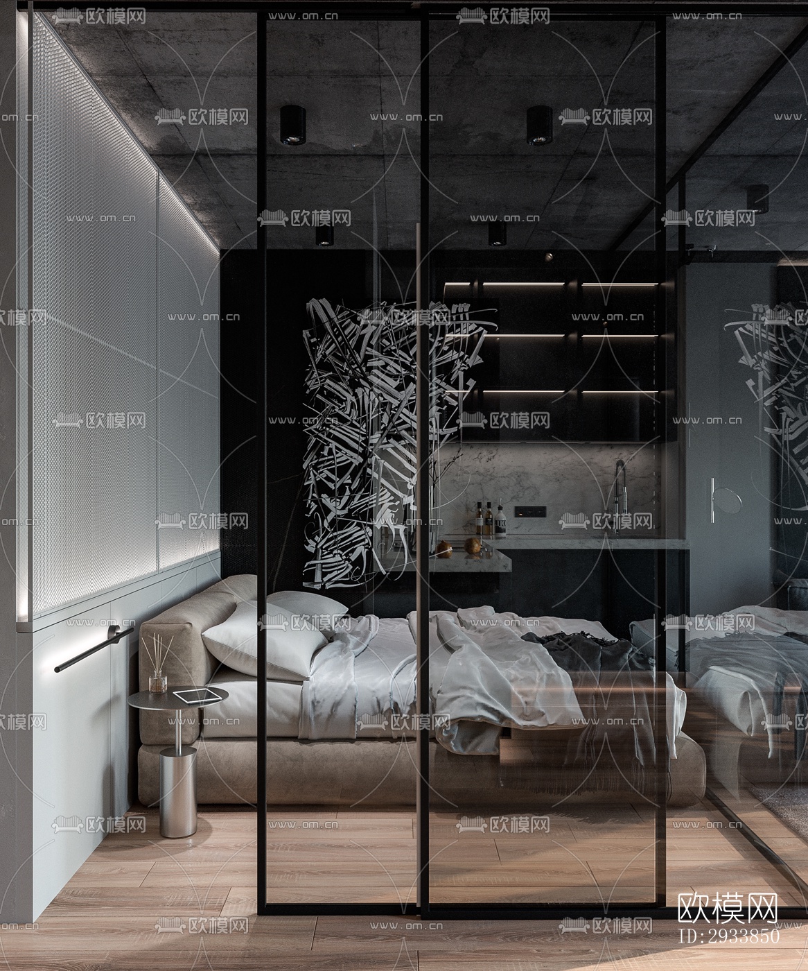 高级灰公寓效果图下载（渲染图2）