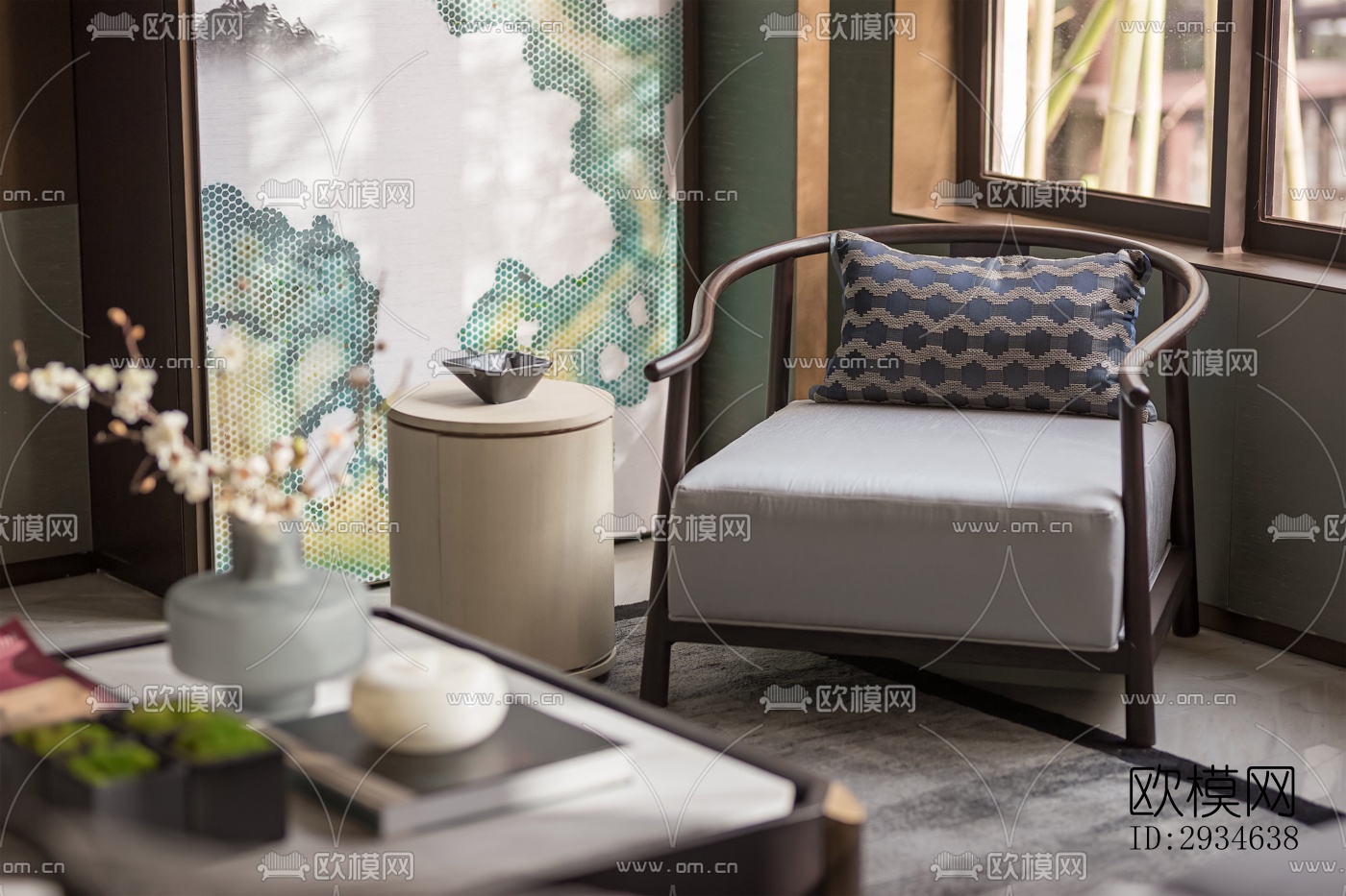 新中式平层效果图下载（渲染图9）