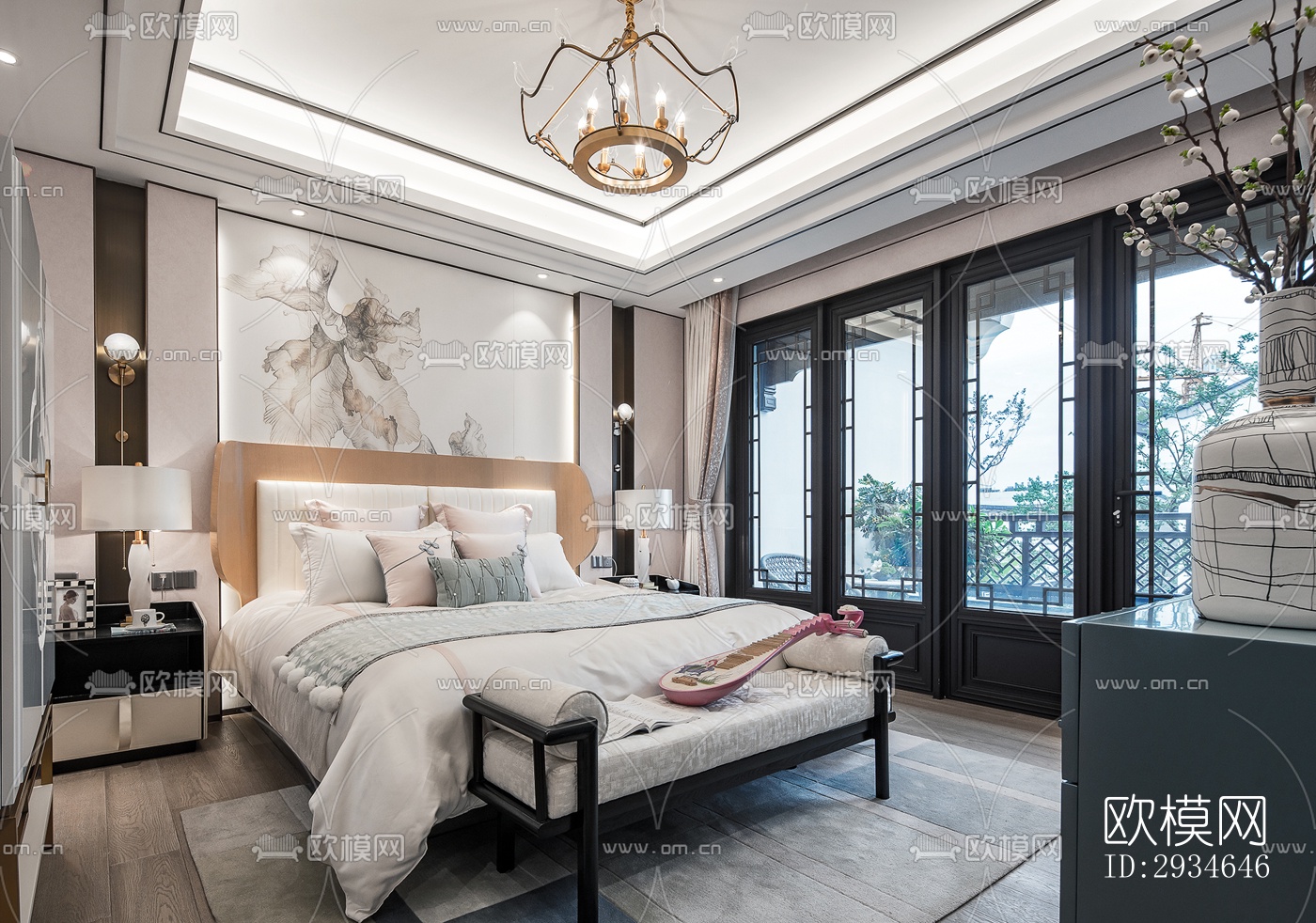 新中式平层效果图下载（渲染图5）