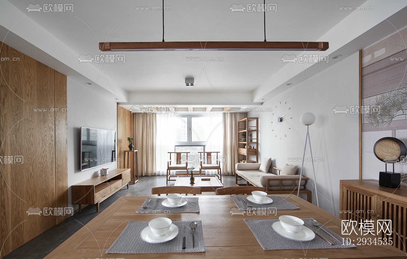 新中式平层效果图下载（渲染图14）