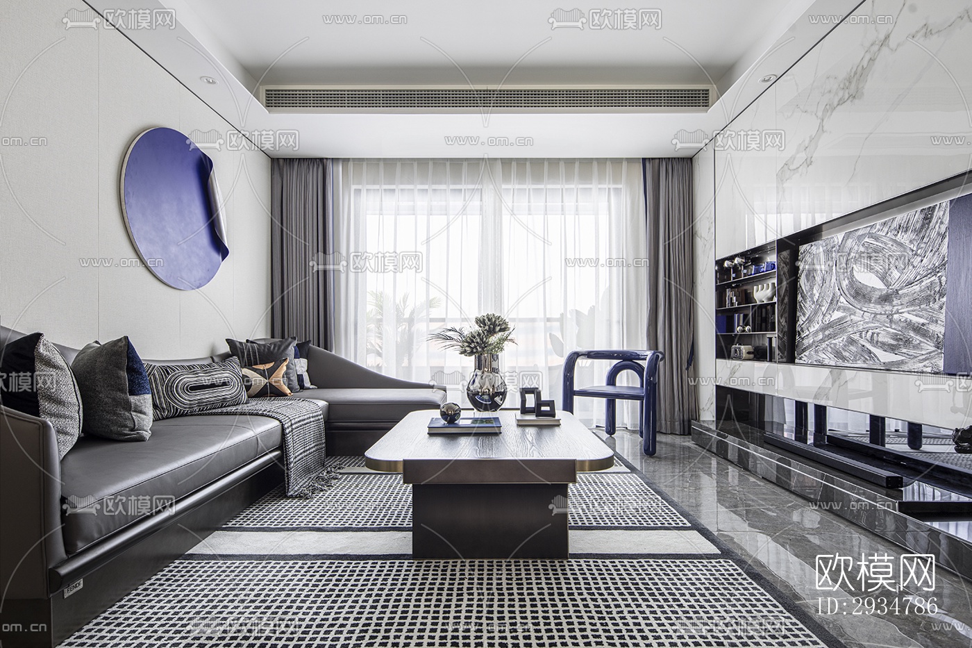 现代平层效果图下载（渲染图1）