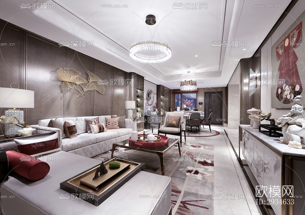 新中式平层效果图下载（渲染图13）