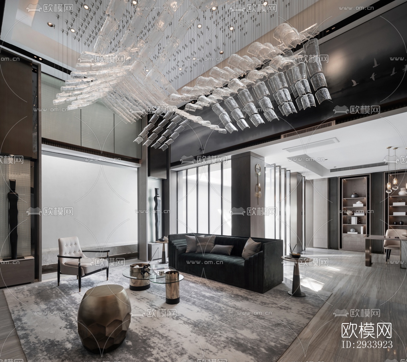 新中式别墅效果图下载（渲染图4）