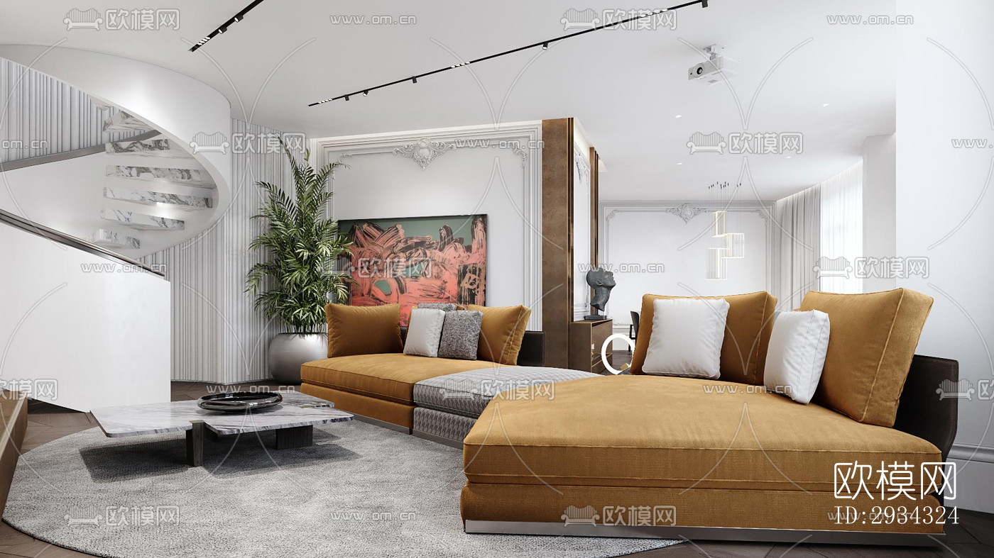 现代复式效果图下载（渲染图10）