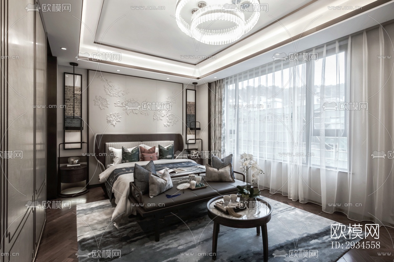 新中式平层效果图下载（渲染图2）