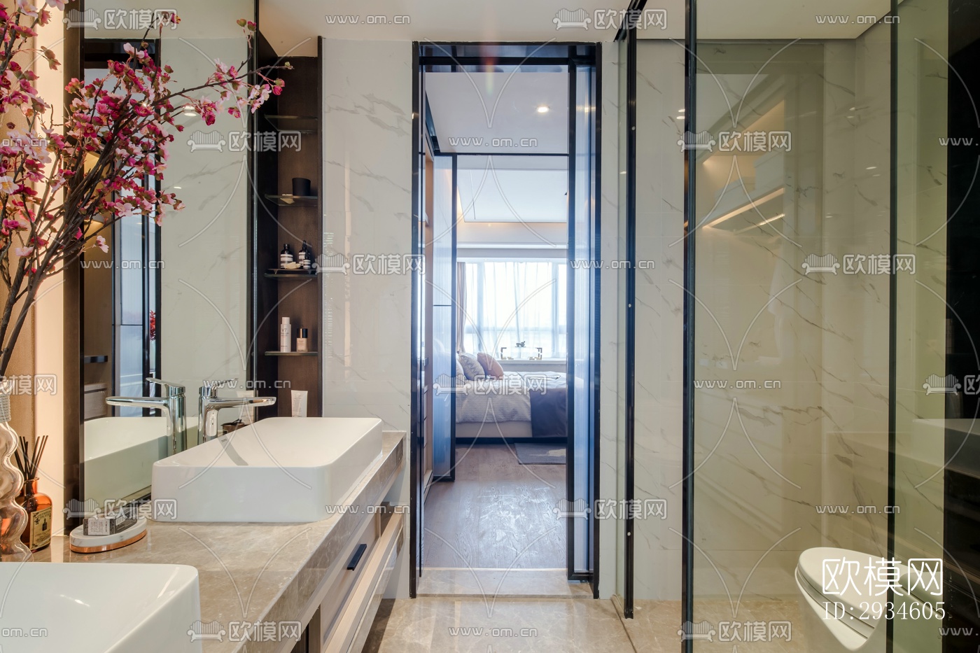 新中式平层效果图下载（渲染图19）