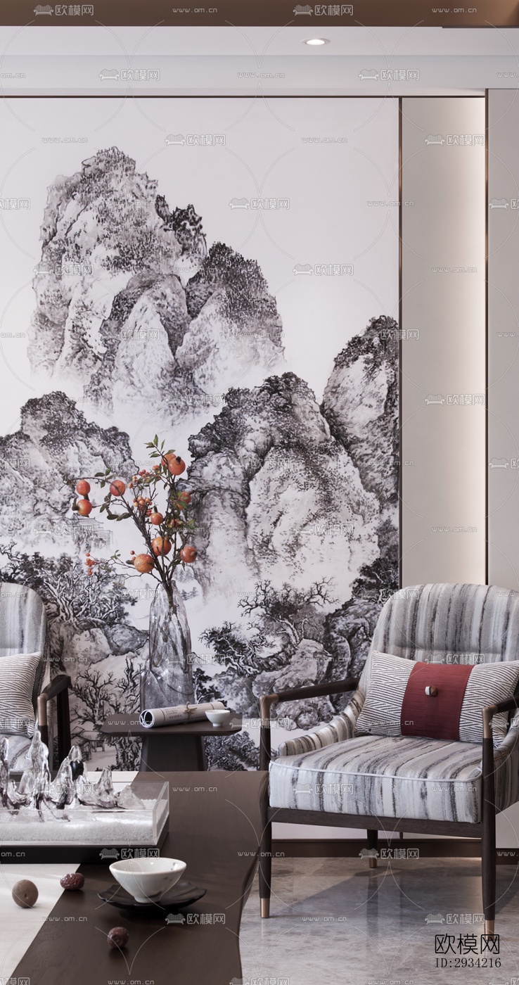 新中式复式效果图下载（渲染图1）