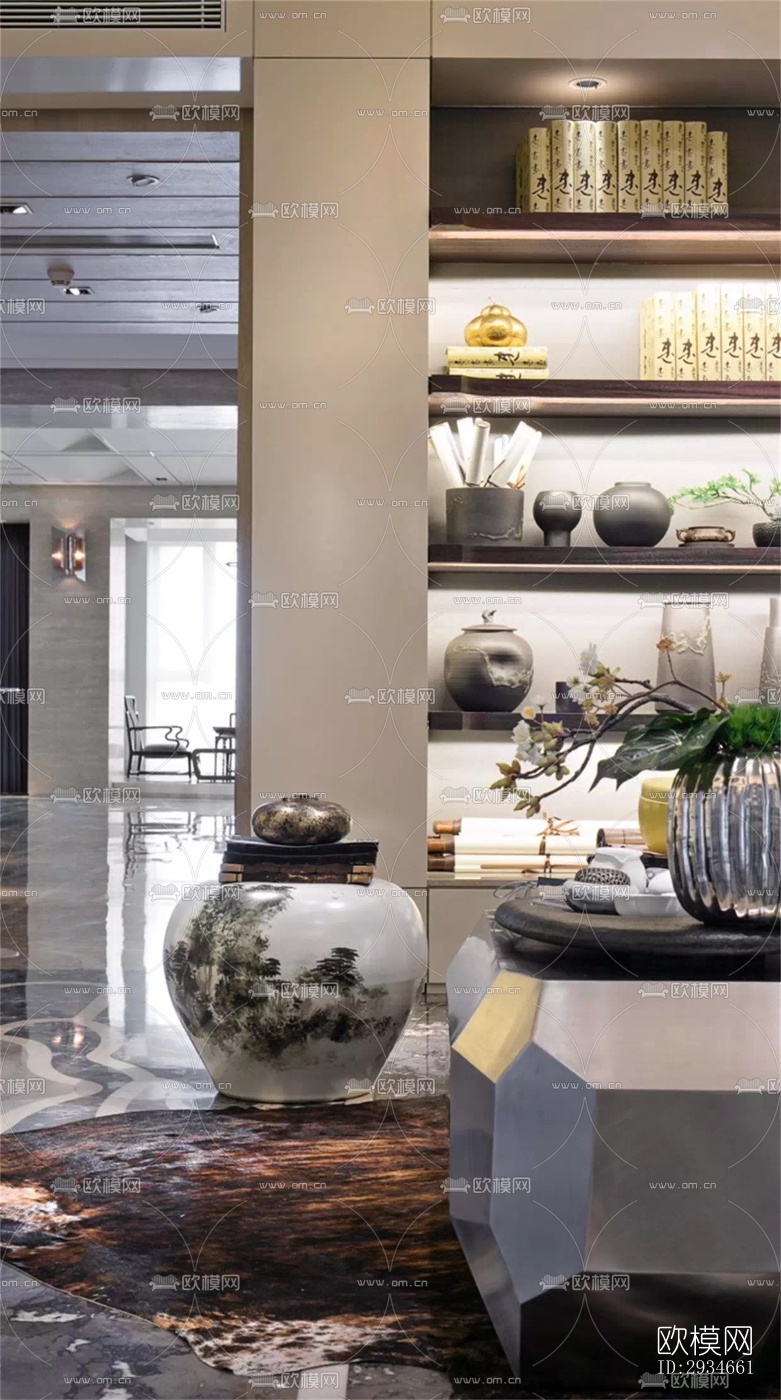 新中式平层效果图下载（渲染图5）