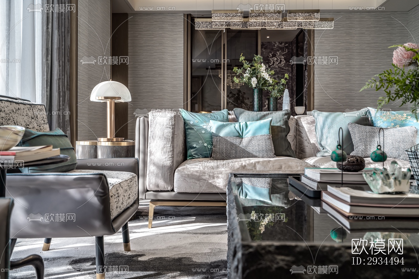 新中式平层效果图下载（渲染图14）