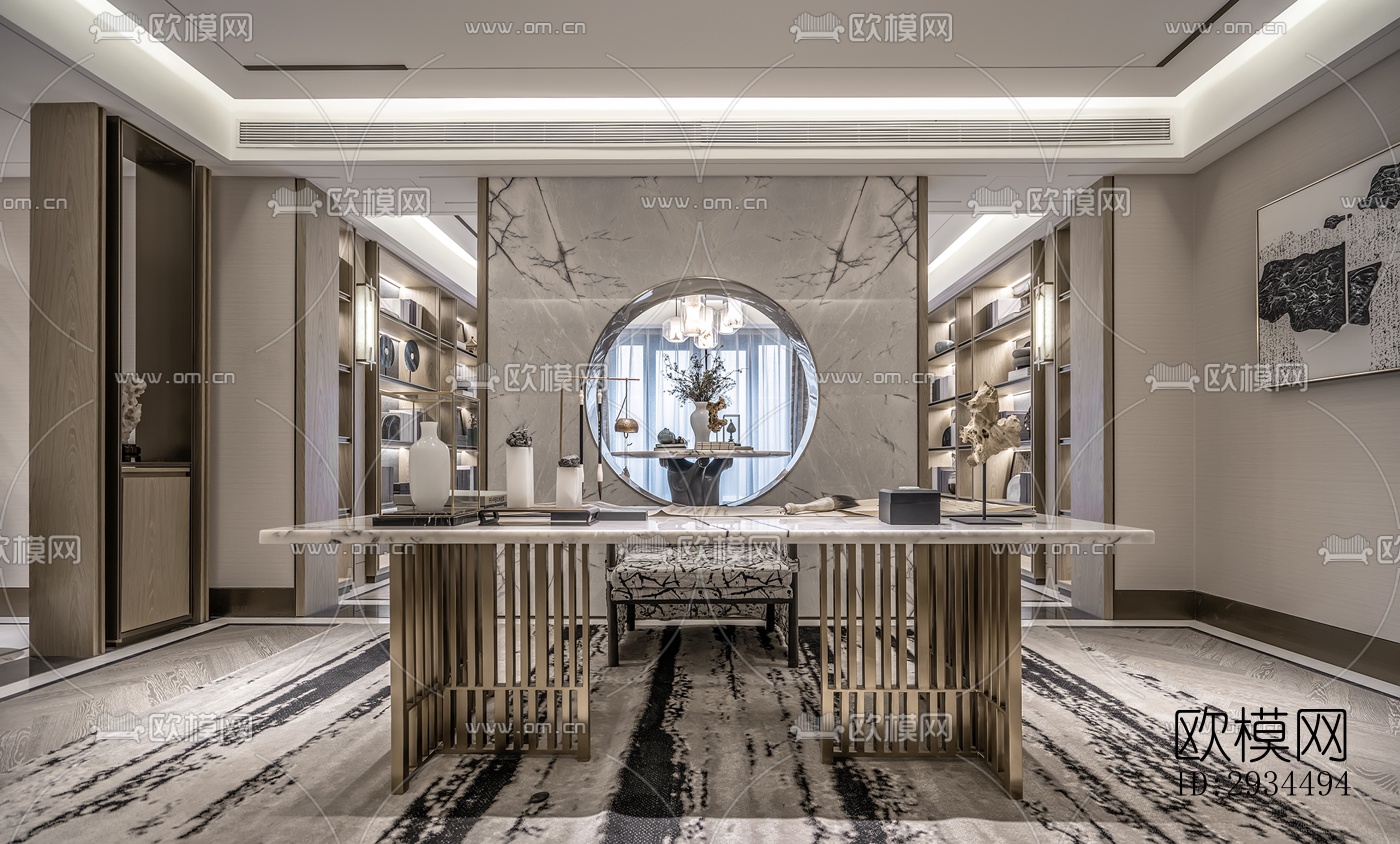 新中式平层效果图下载（渲染图6）