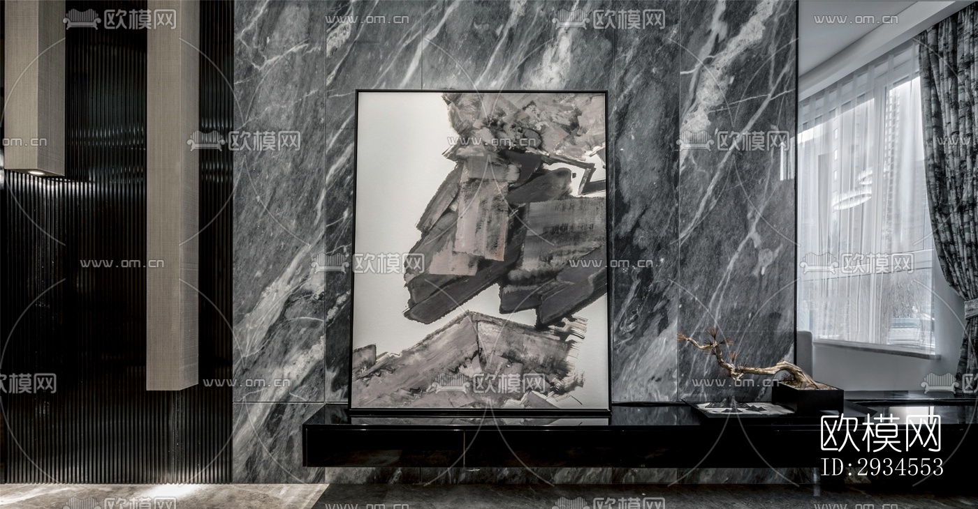 新中式平层效果图下载（渲染图17）