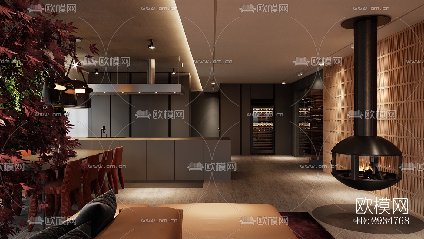 现代平层效果图下载（渲染图6）