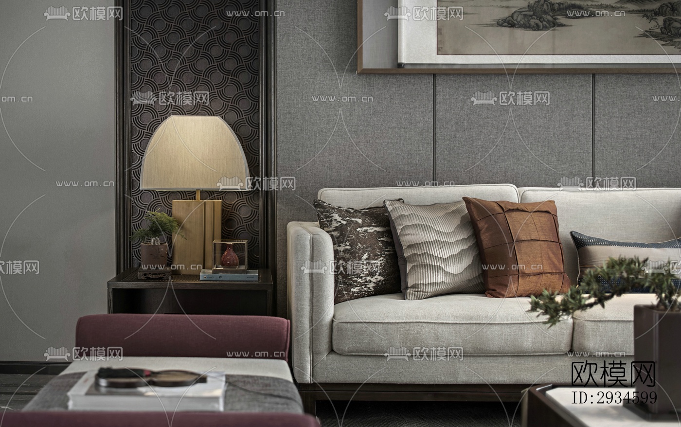 新中式平层效果图下载（渲染图16）