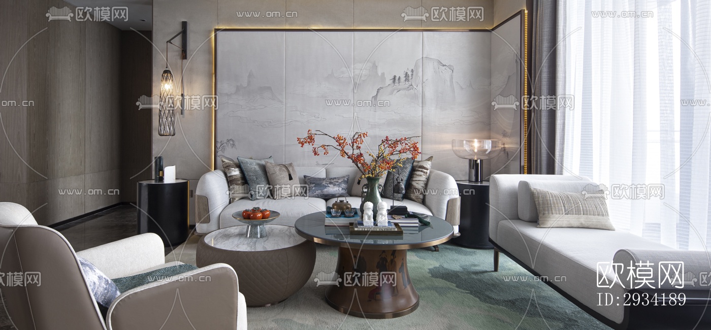 新中式复式效果图下载（渲染图13）