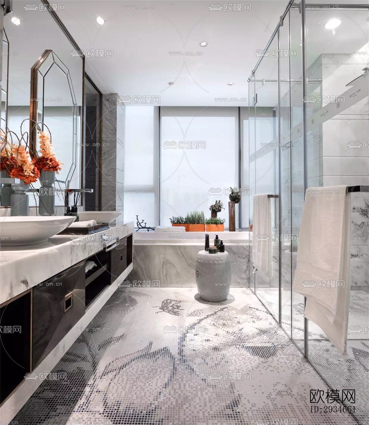 新中式平层效果图下载（渲染图15）