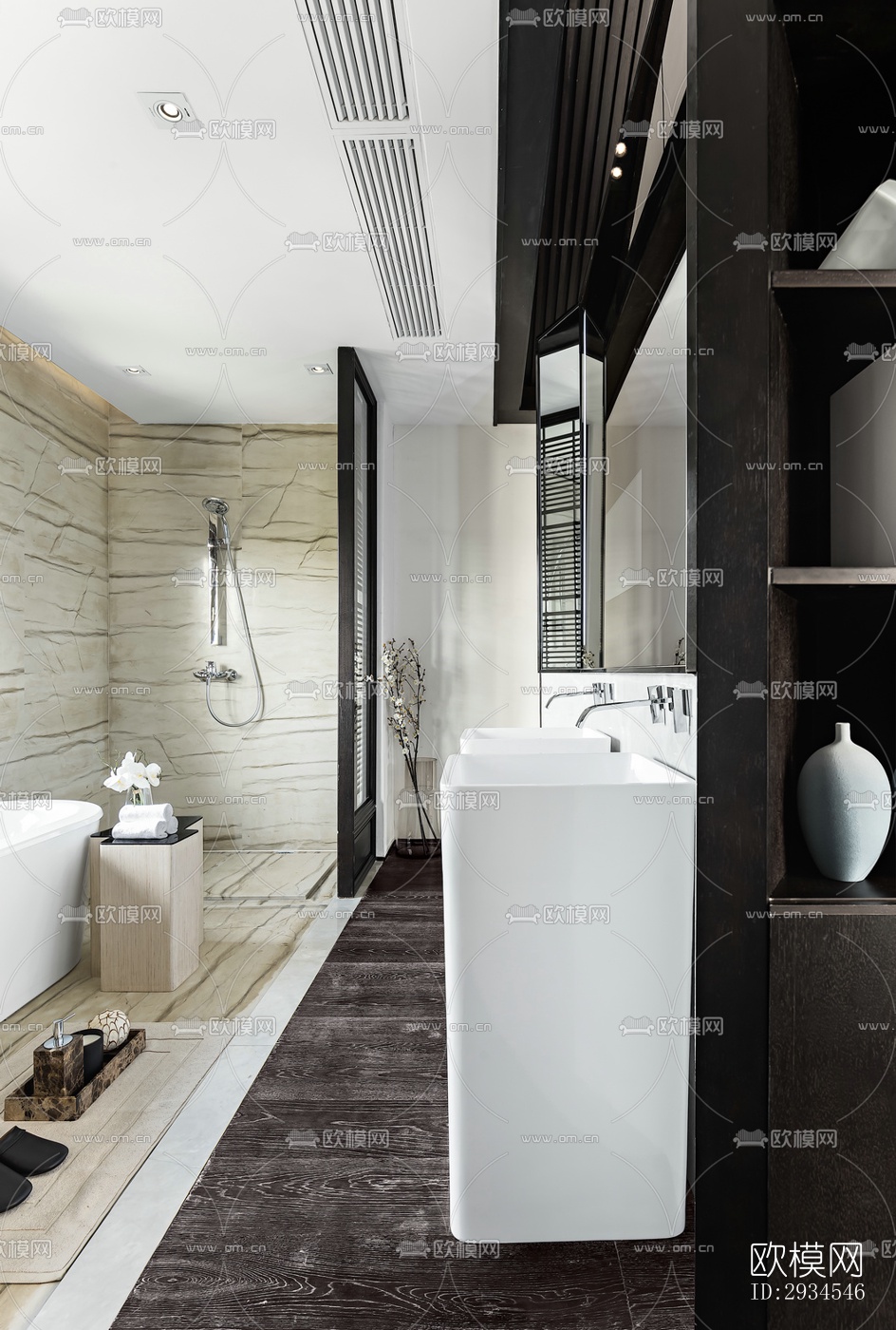 新中式平层效果图下载（渲染图11）