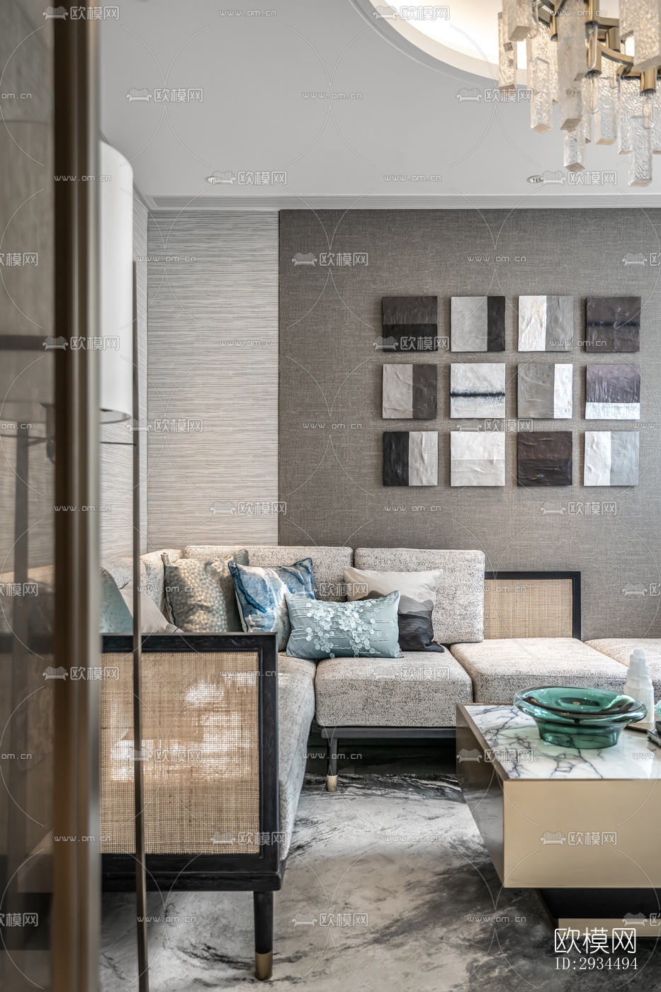 新中式平层效果图下载（渲染图3）