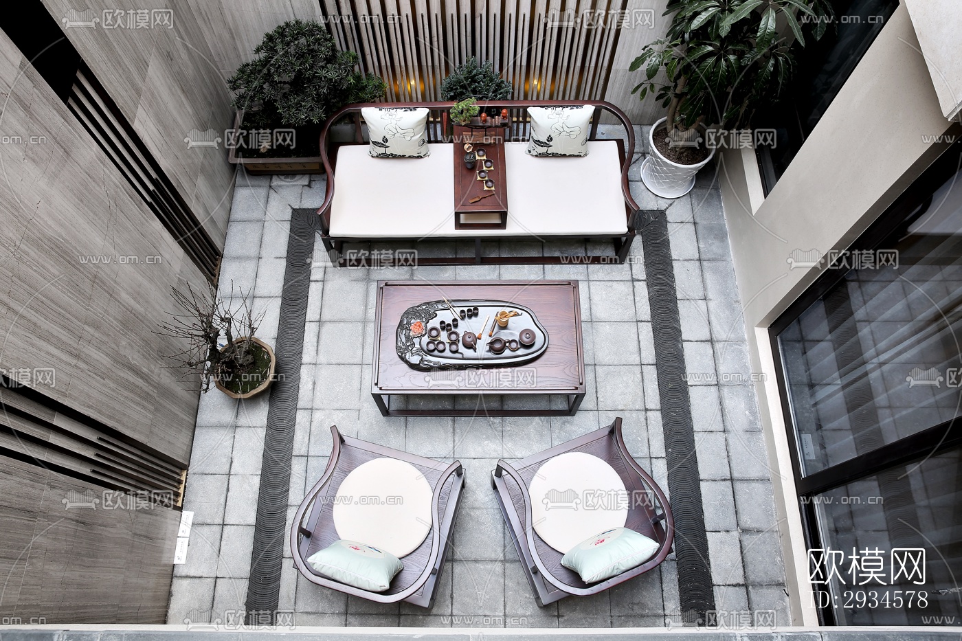 新中式平层效果图下载（渲染图7）