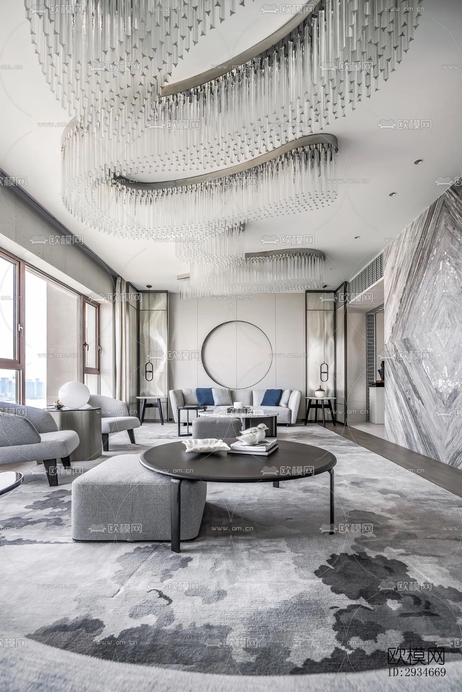 新中式平层效果图下载（渲染图12）