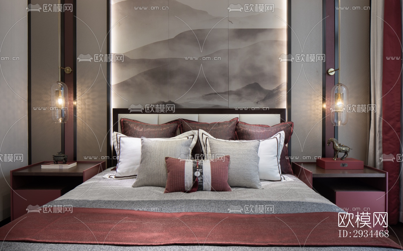 新中式平层效果图下载（渲染图8）