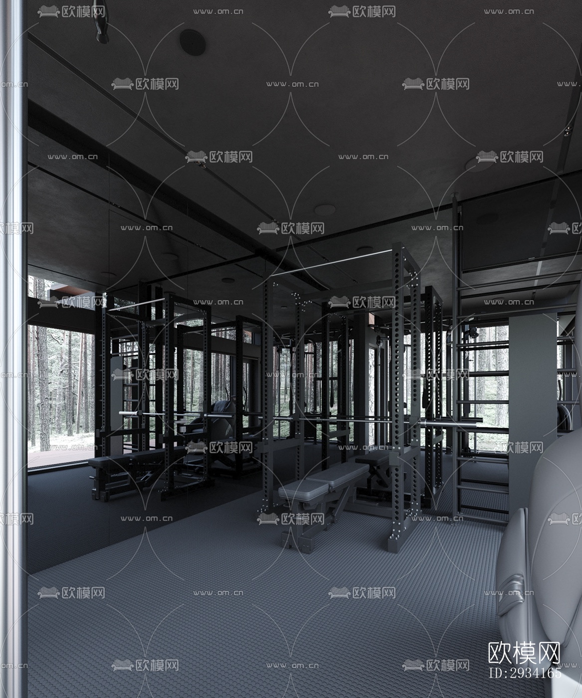 高级灰别墅效果图下载（渲染图12）