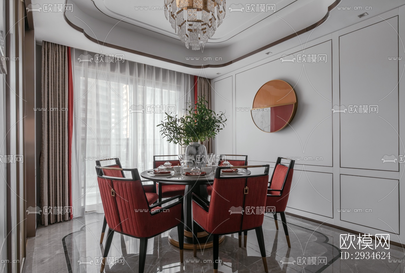 新中式平层效果图下载（渲染图15）