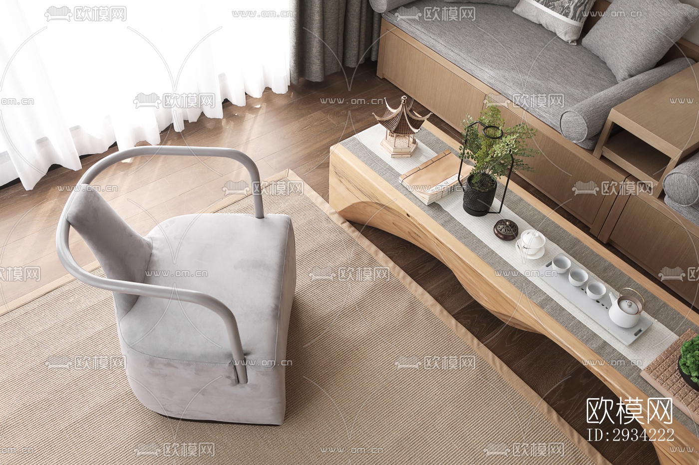 新中式复式效果图下载（渲染图5）