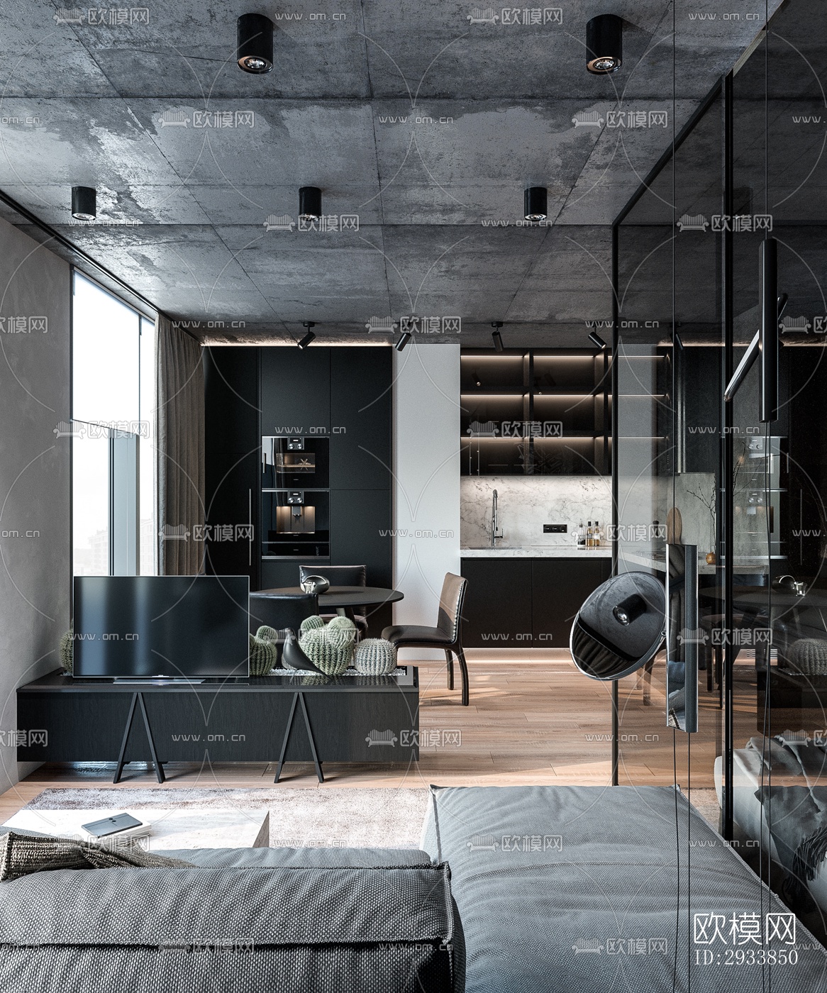 高级灰公寓效果图下载（渲染图1）