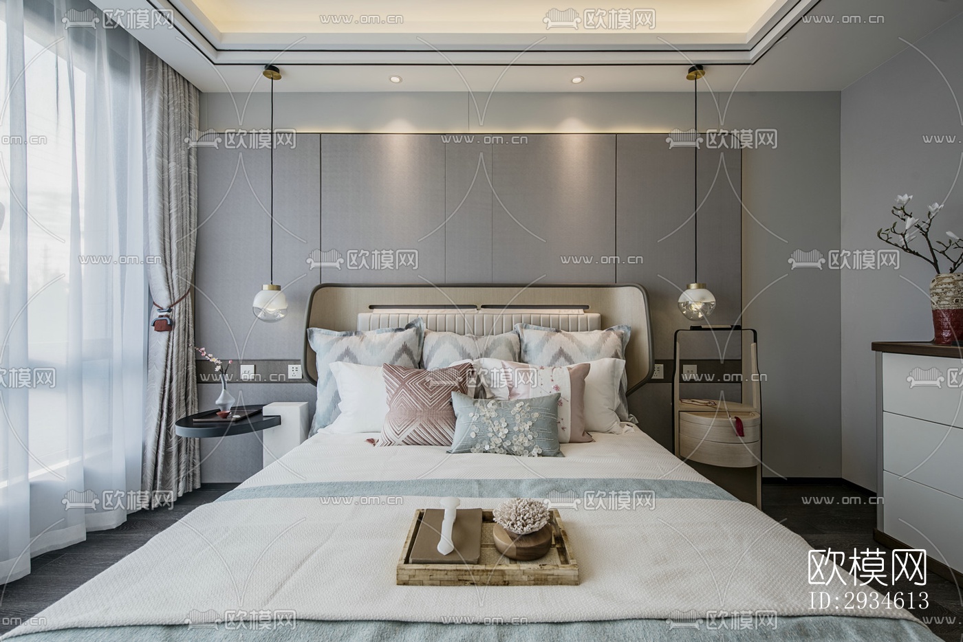 新中式平层效果图下载（渲染图1）