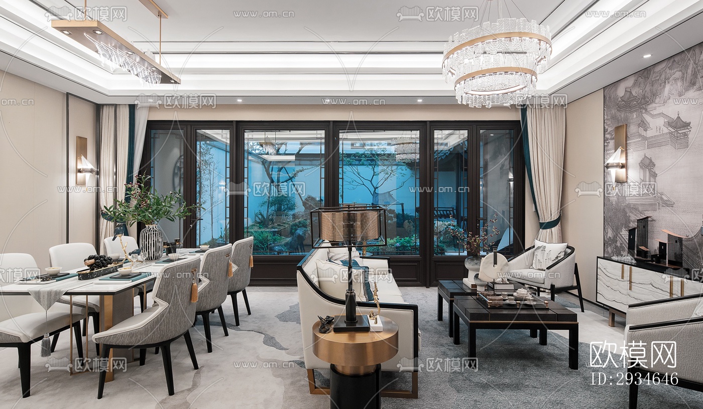 新中式平层效果图下载（渲染图10）