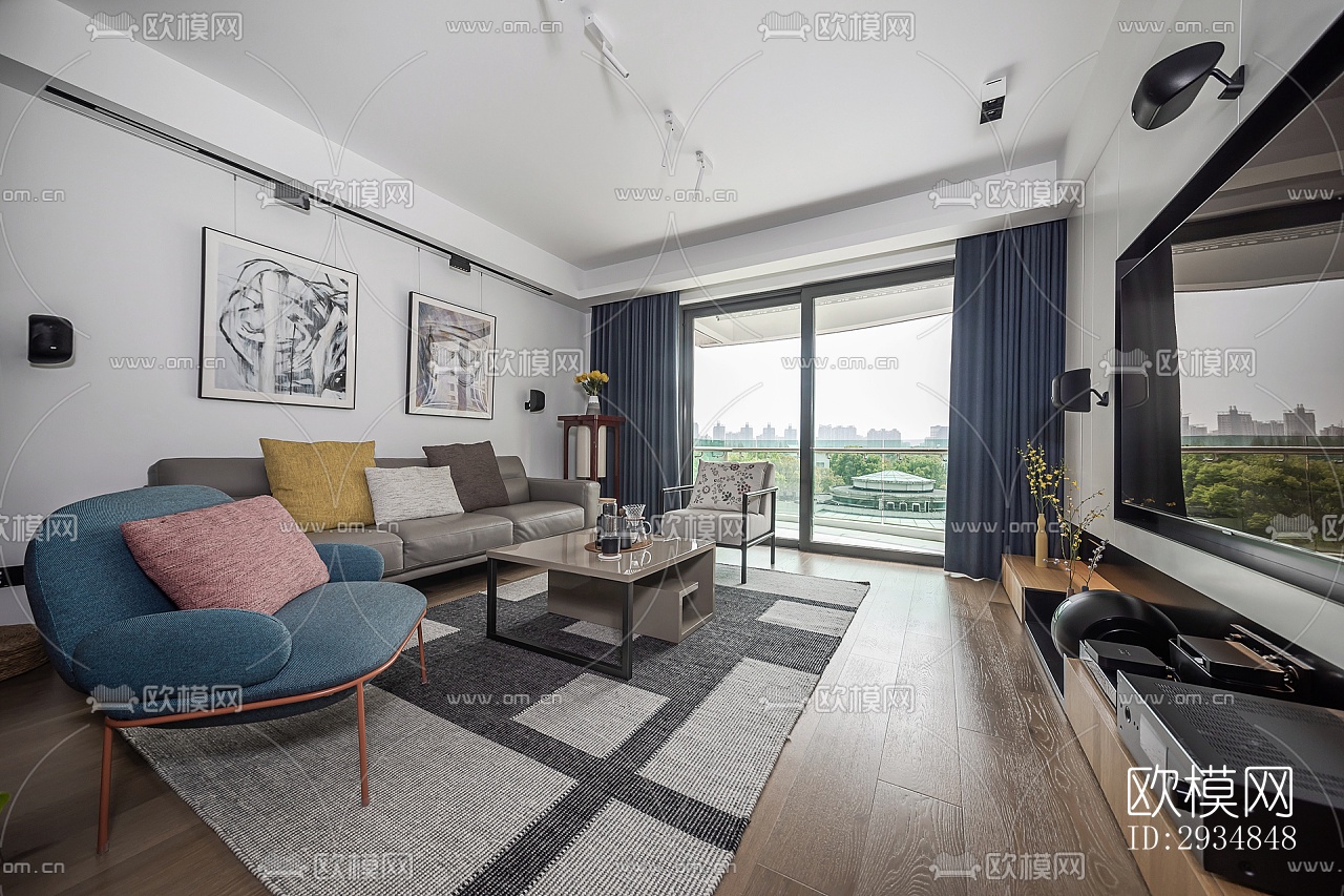 现代平层效果图下载（渲染图1）