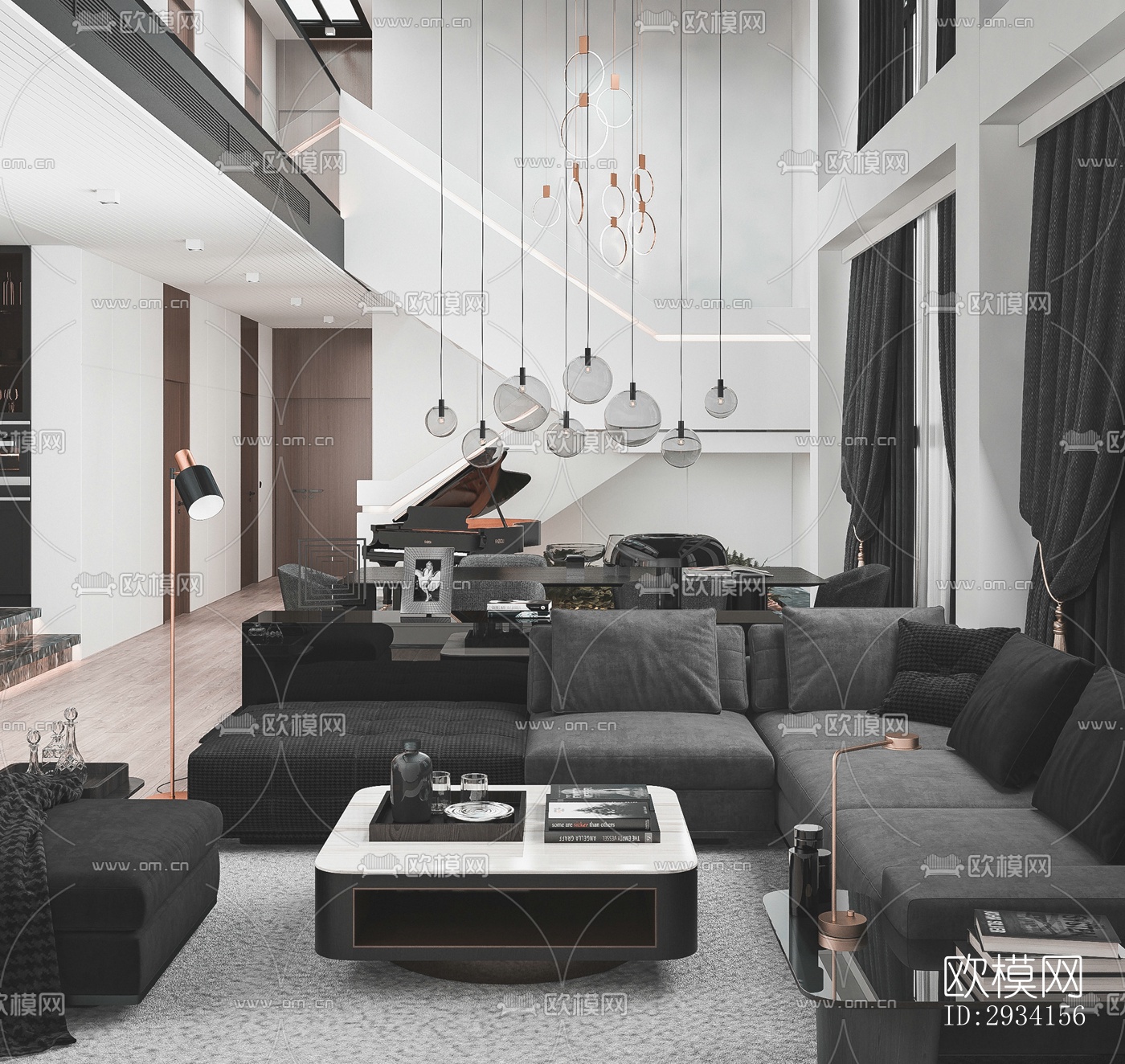 高级灰别墅效果图下载（渲染图11）