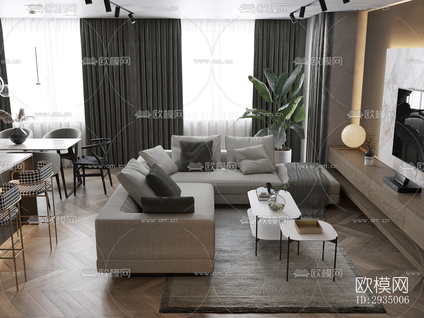 现代平层效果图下载（渲染图18）