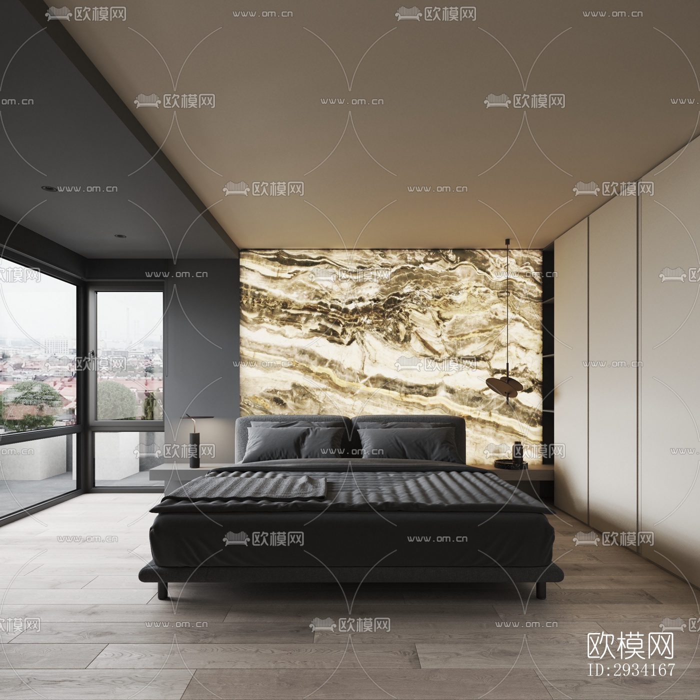 高级灰别墅效果图下载（渲染图6）