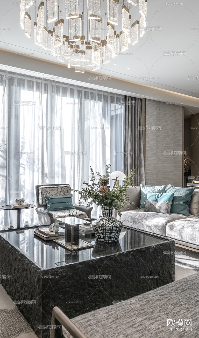 新中式平层效果图下载（渲染图13）