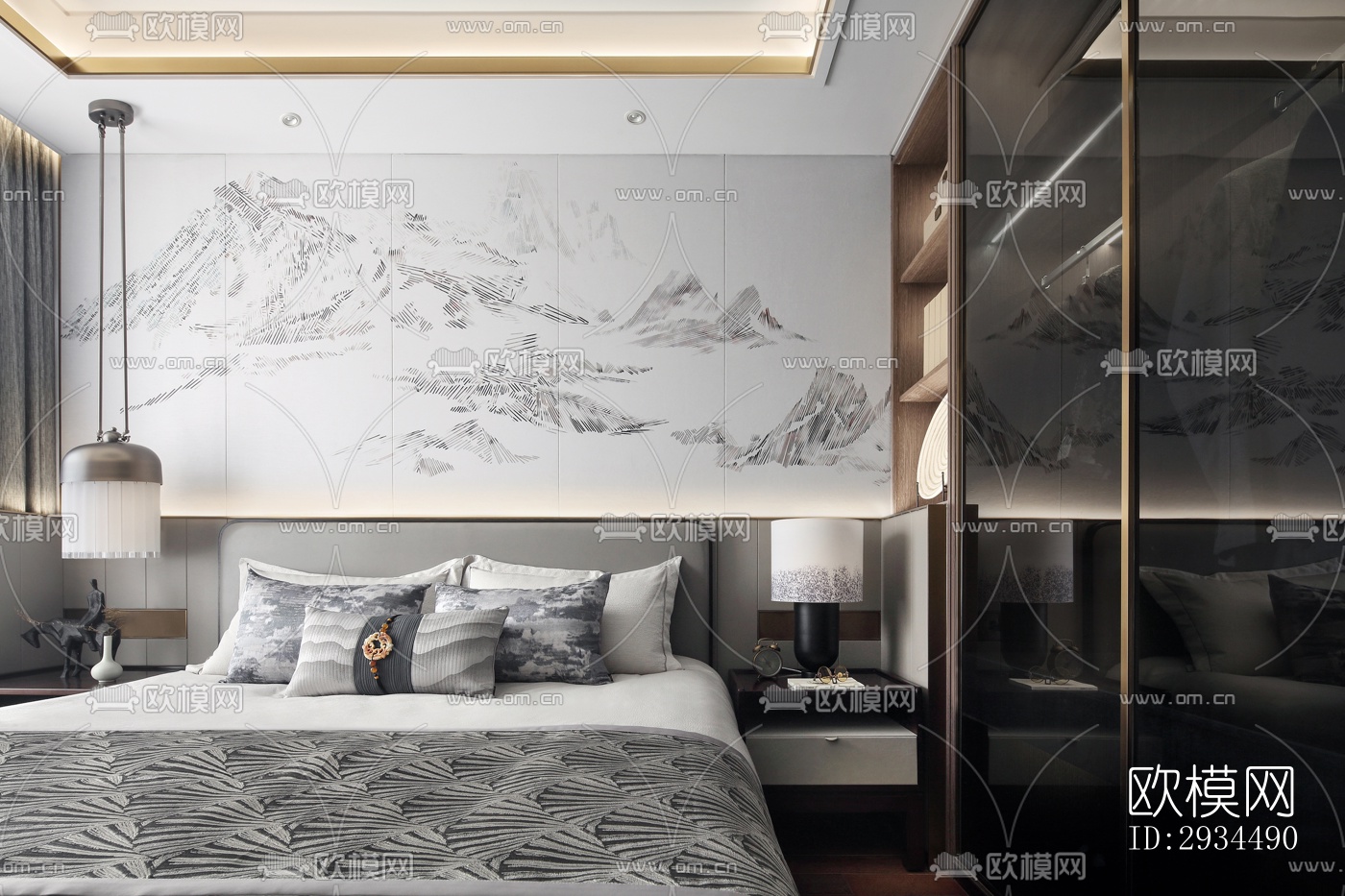 新中式平层效果图下载（渲染图12）