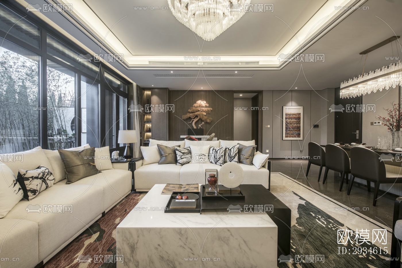 新中式平层效果图下载（渲染图2）