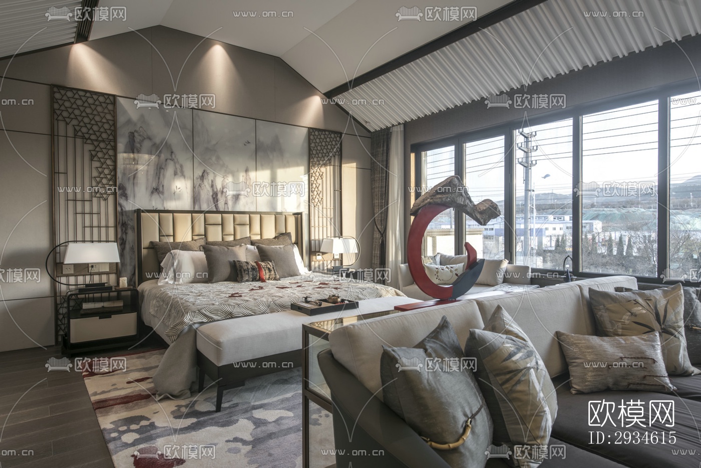 新中式平层效果图下载（渲染图13）