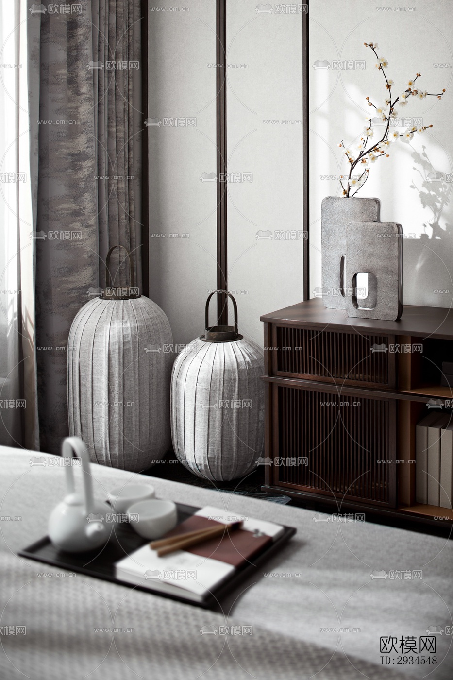 新中式平层效果图下载（渲染图11）