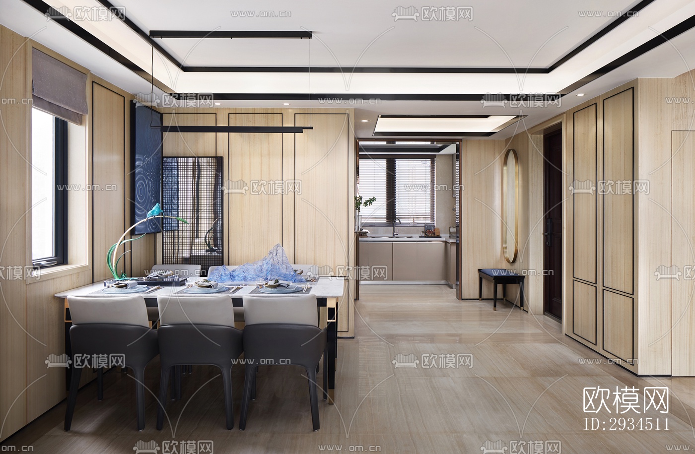 新中式平层效果图下载（渲染图19）