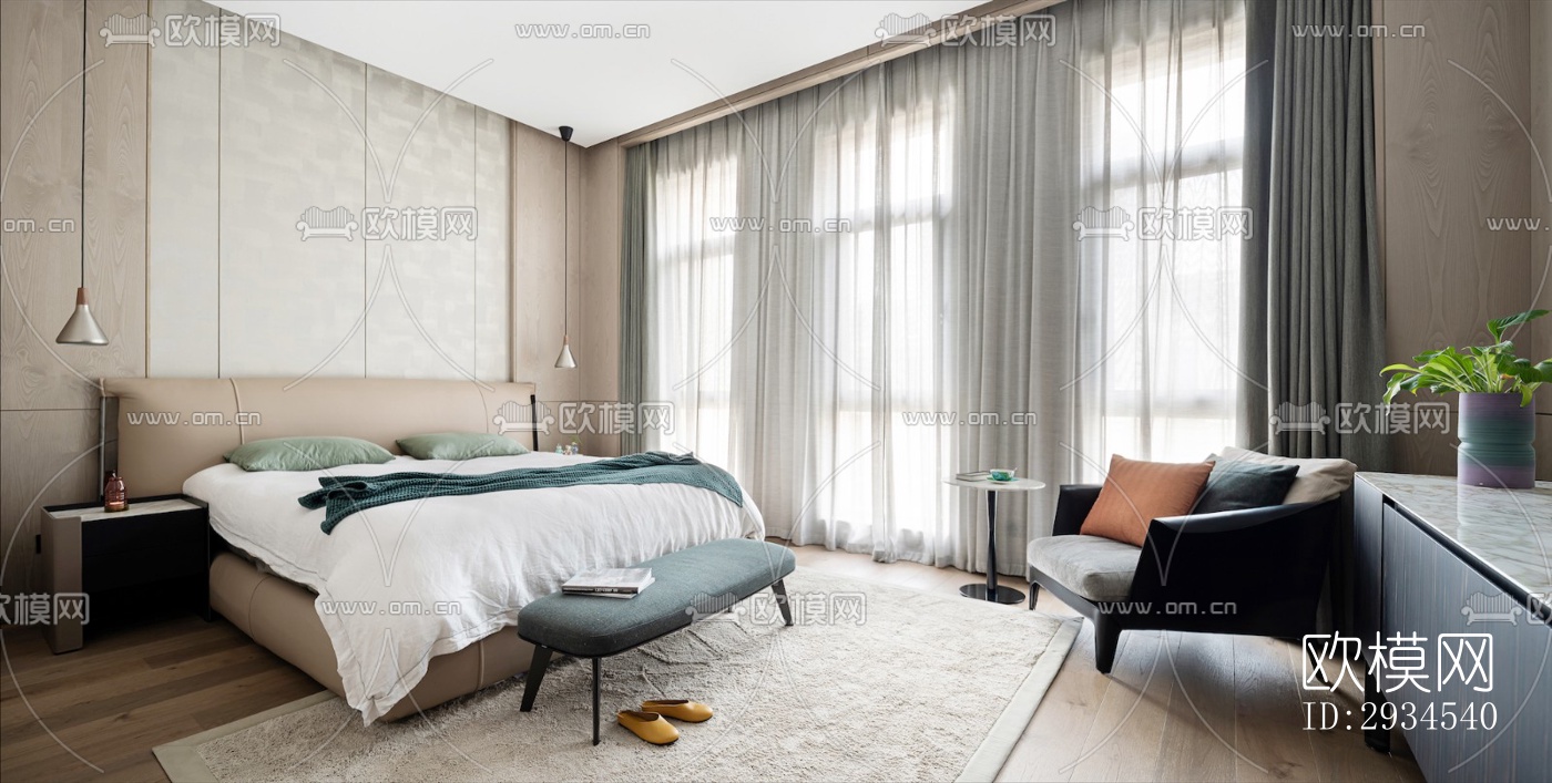 新中式平层效果图下载（渲染图10）