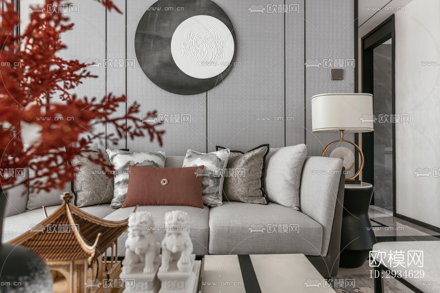 新中式平层效果图下载（渲染图6）