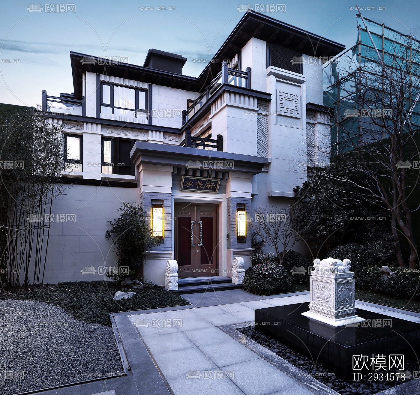 新中式平层效果图下载（渲染图4）